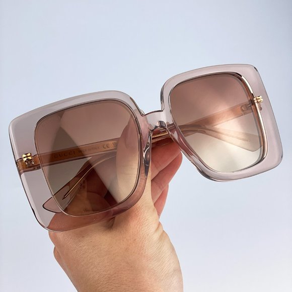 Gucci GG1314S 005 Sunglasses Transparent Sand Brown Gradient Mirrored Oversized main image 7